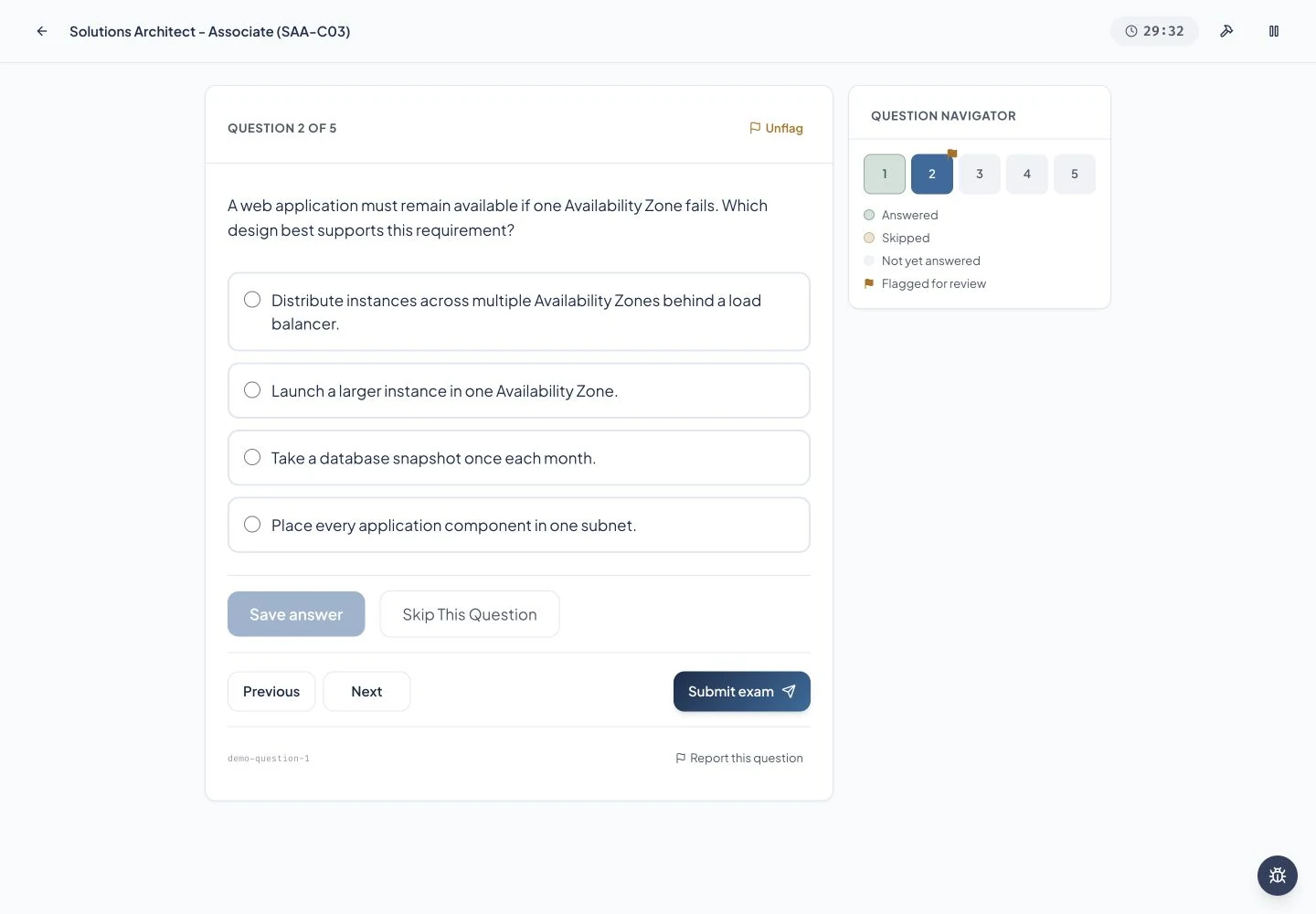 Exam practice brings the question, timer, and available exam tools into focus.